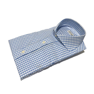Blue and White Check Cutaway Collar Shirt