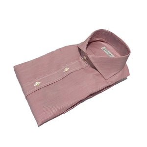 Burgundy and White Fine Stripe Cutaway Collar Shirt