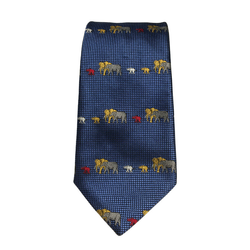 Elephant family tie in royal blue