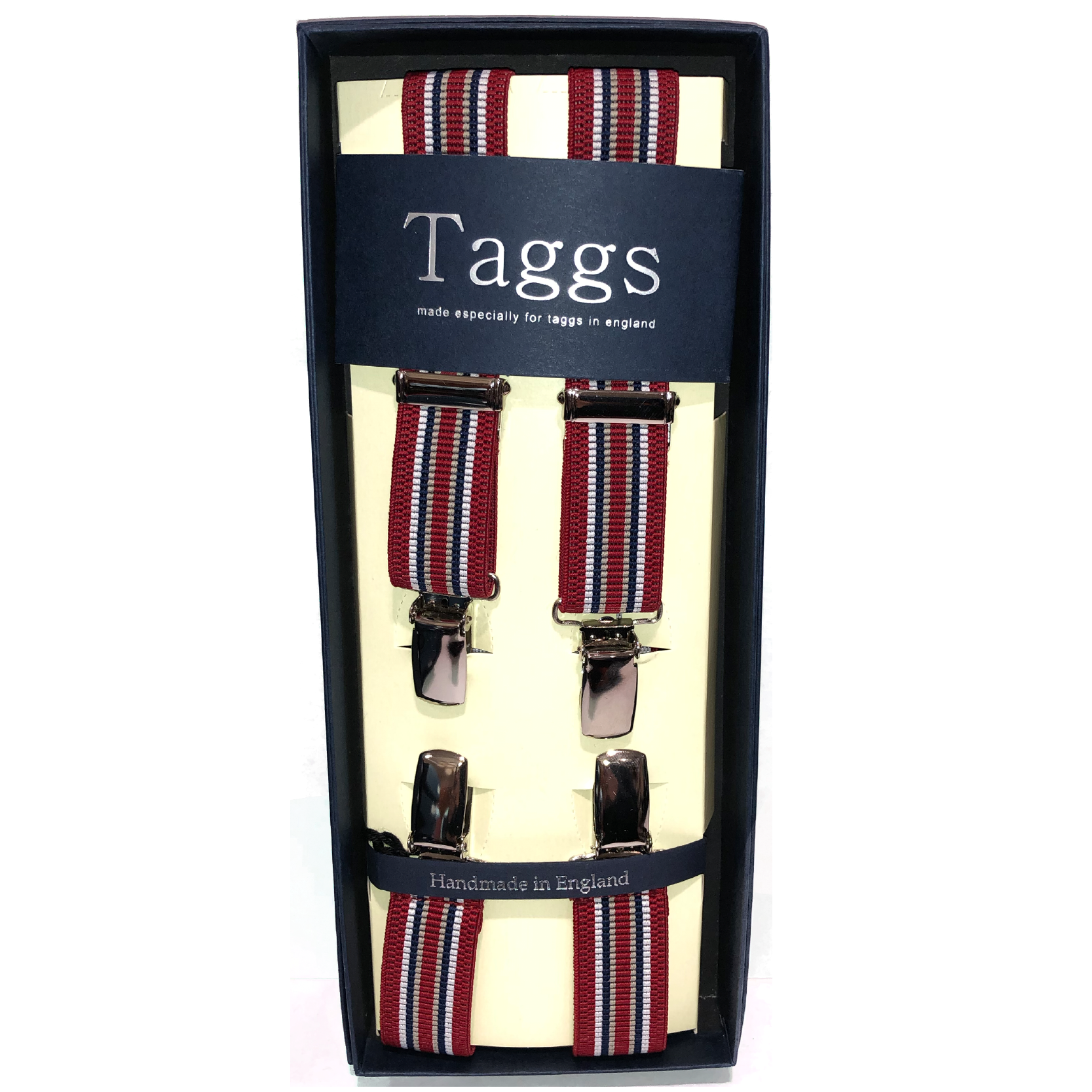 Narrow Navy & Red Stripes Clip End Suspenders