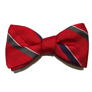 Silk Bow Tie Red with Navy & White Stripe