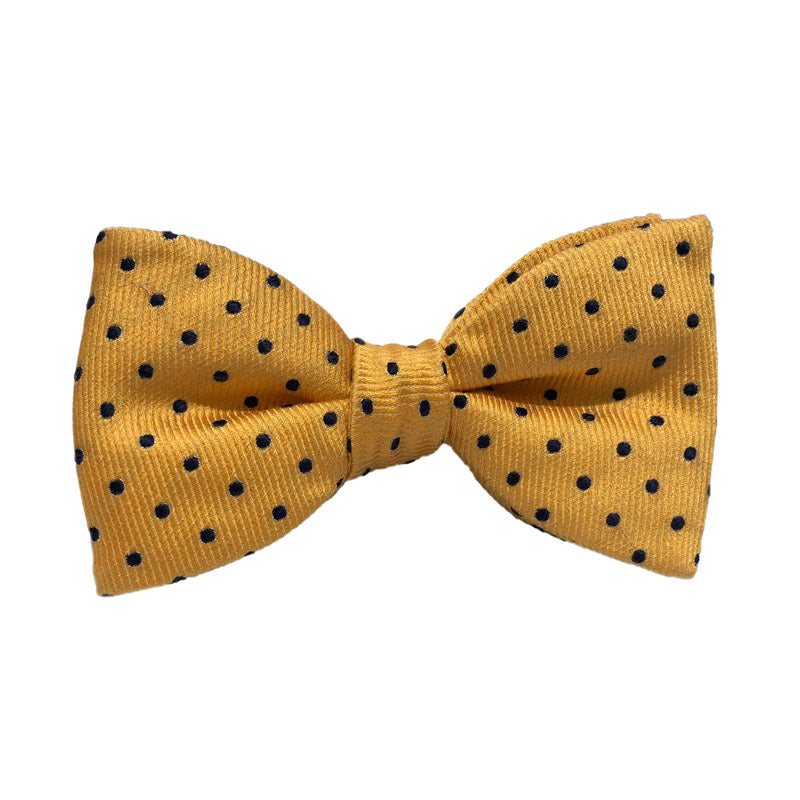 Yellow and Navy Spot Silk Bow Tie